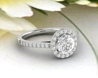 IGI Certified Lab Grown Diamond Solid 14K Yelow /White / Rose Gold Halo Floral Engagement Ring / Bridal Wedding Ring Gift For Her