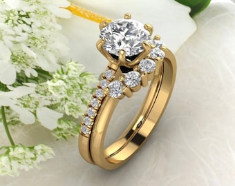 IGI Certified Lab Grown Diamond Solid 14K White/Yellow/ Rose  Gold Engagement Ring Set/ Bridal Set / Wedding Set