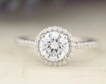 IGI Certified Lab Grown Diamond Solid 14K Yelow /White / Rose Gold Halo Floral Engagement Ring / Bridal Wedding Set  Gift For Her