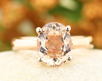 Natural Morganite Ring in 14k rose gold 9x7mm gemstone - gem1306