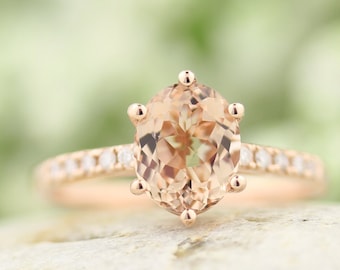 9x7mm Oval Morganite  & Diamond Engagement Ring In 14k Rose Gold  G1612