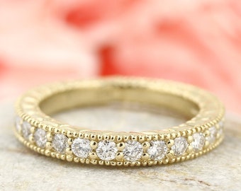 Natural Diamond Antique style Wedding Band 14k Yellow Gold Gem826