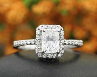 IGI Certified Lab Grown Emerald Cut Diamond Solid 14K White Gold Engagement Ring