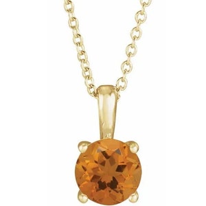 14K Yellow Gold  Citrine Solitaire Pendant Necklace.  Adjustable 16"-18" . Birthday Stone  Necklace.