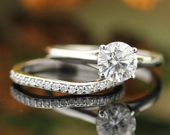 IGI Certified Lab Grown Diamond Diamond Engagement Ring & Diamond Wedding band set  In 14k White Gold,  Gem999
