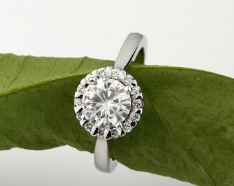 IGI Certified Lab Grown Diamond Solid 14K White Gold Halo Engagement Ring Set Gift For Her