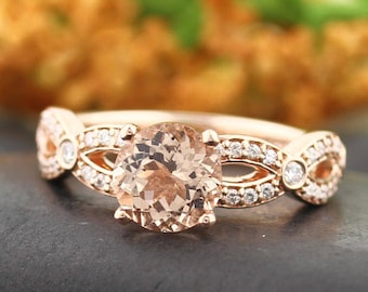 AAA Morganite Engagement Ring Diamond Wedding Ring Infinity Style  Ring In 14k Rose Gold Gem1431