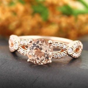 AAA Morganite Engagement Ring Diamond Wedding Ring Infinity Style  Ring In 14k Rose Gold Gem1431
