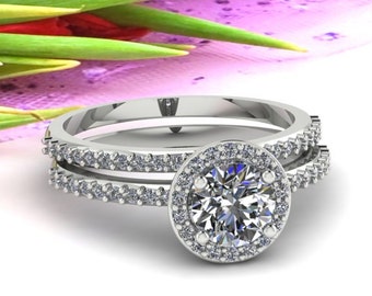 Certified Forever one Halo Moissanite Engagement Ring Set  Diamond Wedding Set Ring Set In 14k White Gold Gem1378