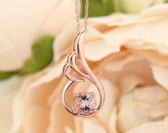 GNG 10k Rose Gold Fancy Color Morganite Solitaire Angel Wing Pendant Necklace, 18" Chain