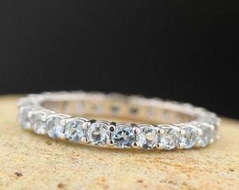 Stackable Classic Aquamarine  Eternity Band Ring in 14kt White  ,Rose or Yellow Gold  ST233091