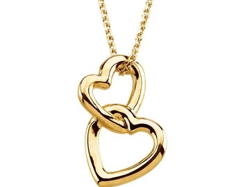 14K Yellow Double Heart 18" Necklace