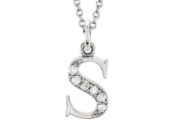 14K Gold Diamond Lowercase Initial 16-18"  Necklace, Letter Necklace, Gold Diamond Necklace, Natural Diamond Necklace