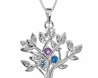 Family Birthstone My Tree Family  Necklace , 2-6-Stone Family Tree  Pendant Necklace. Gift Idea for Mom, Grandma, Mothers Day