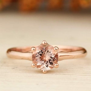 6mm Round Morganite Solitaire Ring In Solid 10K Rose Gold Gem1434