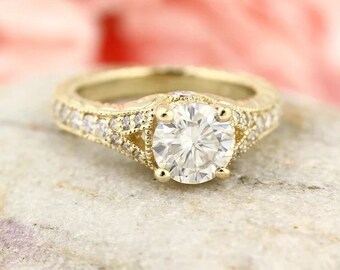 IGI Certified Lab Grown Diamond Solid 14K Yellow Gold Vintage Style Engagement Ring