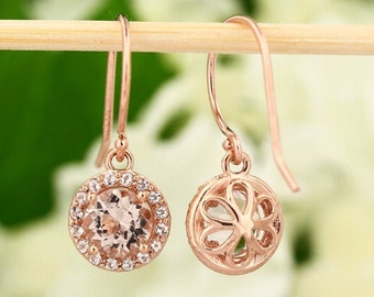 14K Rose Gold 2.00 CTTW Fancy Color Morganite & White Topaz Ladies Halo Style Earrings with French Hook - p232