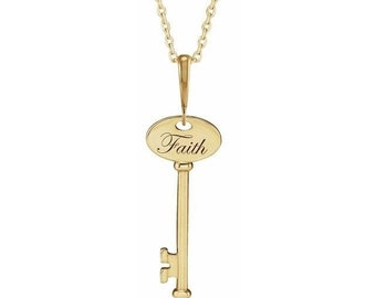 14K Yellow Gold Faith Key pendant  Necklace