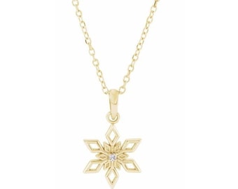 14K White / Yellow  Gold Diamond Snowflake Necklace