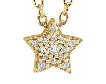 14K Gold .05 CTW Diamond Star 16-18" Necklace