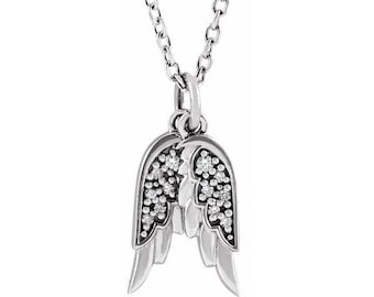 14K Gold .04 CTW Diamond Angel Wings 16-18" Necklace