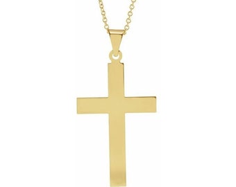 14K Solid White or Yellow  Gold Cross Necklace