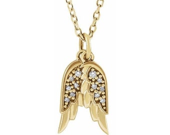 14K Yellow Gold  Angel Wings Pendant Necklace