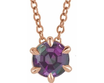 Lab-Grown Alexandrite 14K Rose Gold Solitaire 16-18" Necklace.  The ultimate color-change gem