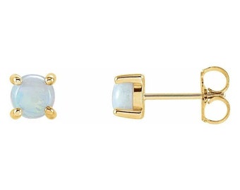 Natural Ethiopian Opal Stud Earrings In 14K Yellow Gold (6mm Round)