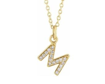 14K Gold Diamond Petite Initial 16-18"  Necklace, Letter Necklace, Gold Diamond Necklace, Natural Diamond Necklace