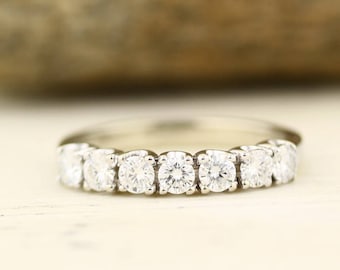 7 stones ~ 3/4 ct  Forever One  Moissanite  Solid  14k white gold Half eternity wedding Band Ring WB052