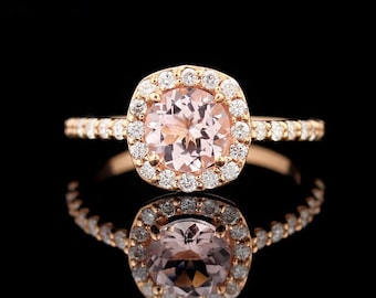 GNG 1.00 Cttw Natural Morganite and Diamond Halo Engagement Ring in 10k Rose Gold