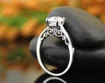 IGI Certified Lab Grown Diamond Solid 14K White Gold Engagement Ring  Gift For Her