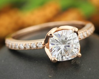 Certified Forever One Moissanite Near-Colorless  14K Rose  Gold Diamond  Engagement  Ring  - ST233155