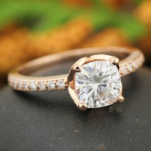 Certified Forever One Moissanite Near-Colorless  14K Rose  Gold Diamond  Engagement  Ring  - ST233155