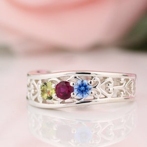 Anillo para madre con 2 a 5 piedras de nacimiento en oro macizo de 10 k, 14 k blanco, amarillo o rosa o plata esterlina Anillo familiar personalizado ST71405