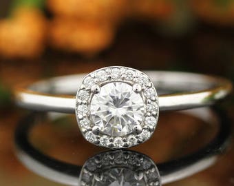 14k White Gold  Moissanite Halo Engagement  Ring  -Anniversary Gift For Her Gem1470