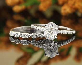 IGI Certified Lab Grown Diamond Solid 14K White Gold Halo Engagement Ring Set Gift For Her