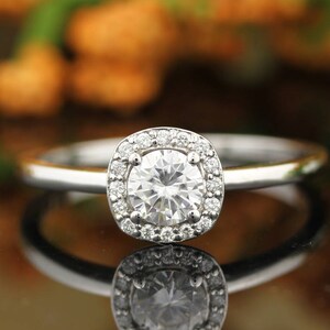 Forever One Moissanite and Diamond Halo Engagement  Ring In  14K White Gold Gem1470