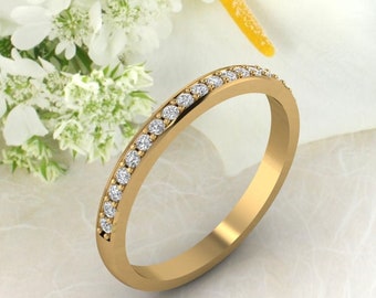 2MM wedding band 14K gold  Round Diamond/Moissanite wedding ring stacking matching band Bridal set Promise Gift for women