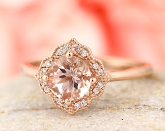 AAA Morganite & Diamond Engagement Ring  14k Rose Gold Gem1224v1