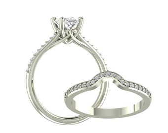 IGI Certified Lab Grown Diamond Solid 14K White Gold Engagement Ring Set/Bridal Ring Set / Wedding Ring Set