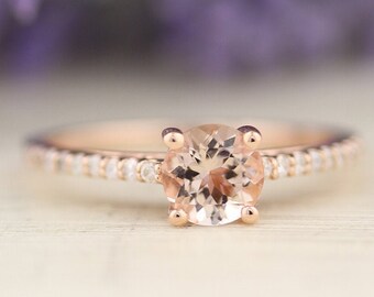 1.0 CTTW AAA Natural Morganite & Diamond Engagement Ring In 14k Rose Gold  Gem1403-R