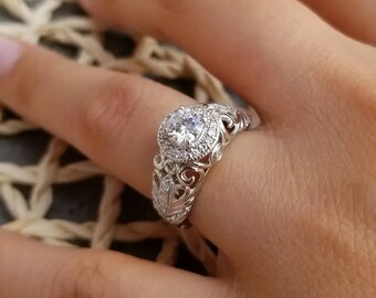 IGI Certified Lab Grown Diamond Engagement Ring Set , Vintage style Bridal Ring In 14k Rose Gold,Yellow Gold, White Gold