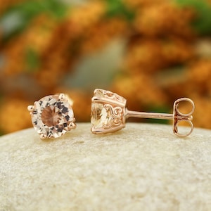 Solid 14k Rose Gold Morganite Stud Earrings