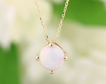 14K Yellow Gold Natural Rainbow Ethiopian Opal Cabochon 16-18" Necklace. Adjustable 16", 17", 18"