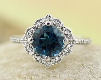 Blue Topaz Engagement Ring - Etsy