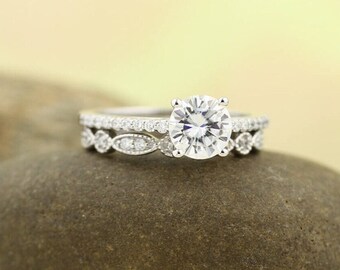 IGI Certified Lab Grown Diamond Solid 14K White/Yellow/ Rose  Gold Engagement Ring Set Gift For Her