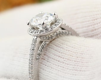 1ct Forever One Near-Colorless Moissanite & Diamond 14K White Gold  Sculptural Engagement Ring  - Gem1462