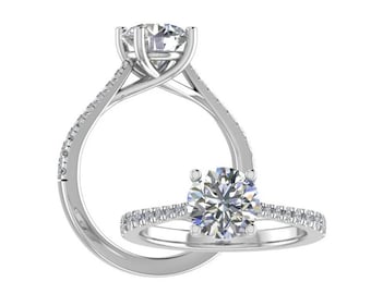 IGI Certified Lab Grown Diamond Solid 14K Yellow /White / Rose Gold Trellis Cathedral Solitaire Engagement Ring / Bridal Wedding Ring